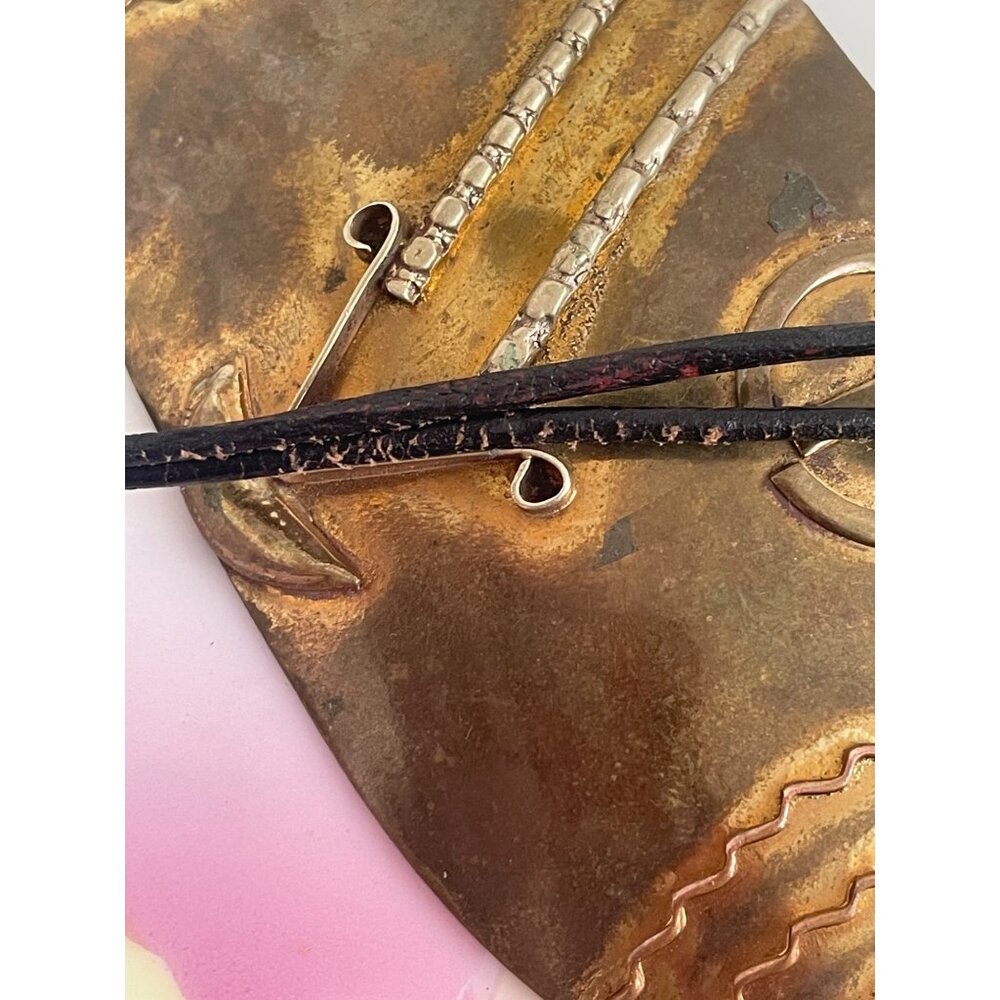 Vintage 60's Hippy Brass Large Pendant Peace Sign Leather chord - Picture 12 of 14